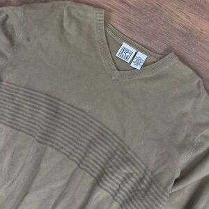 Field Gear Mens Vintage XXL V-Neck Sweater Linen Cotton Neutral Tan Striped 1157